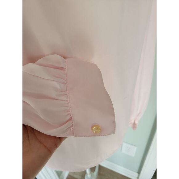 Vintage Kristen Pleated Blouse Soft Pink Button Down Polyester Blouse - Picture 8 of 9